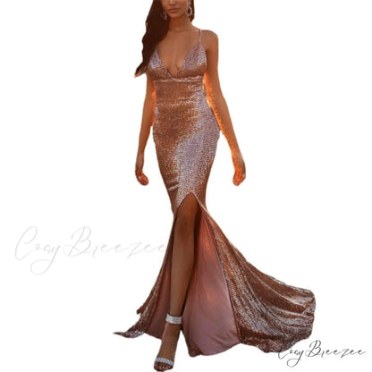Kayla Sequin Stylish High-Slit Formal Dress