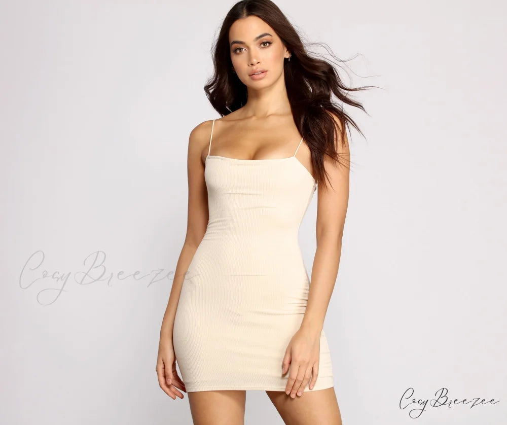 Keep It Basic Charming Ribbed Mini Dress NATURAL / XS