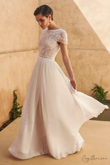 Kelsey Lace Graceful Chiffon Wedding Dress Ivory / 2