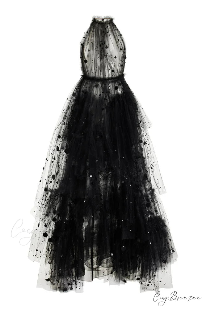 Kennedy Sequined Graceful Tulle Maxi Dress