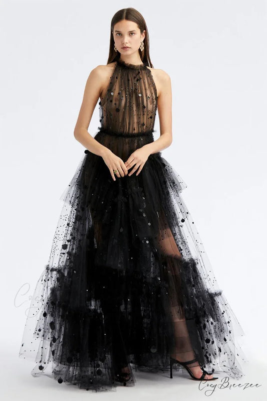 Kennedy Sequined Graceful Tulle Maxi Dress Black / 2