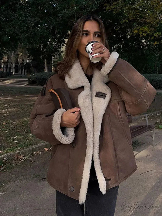 Khaki Single Breasted Leather Coat coats-241228