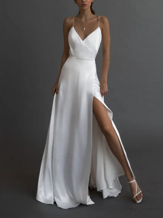 Kiara Satin Stylish High-Slit Mermaid Dress WHITE / S