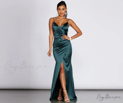 Kimia Formal Stylish Satin Wrap Gown