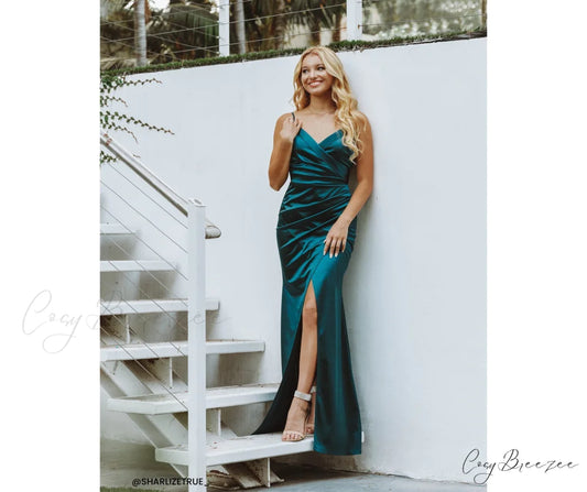 Kimia Formal Stylish Satin Wrap Gown TEAL / XS