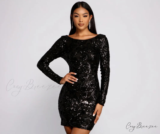 Kimmy Formal Stylish Sequin Mini Dress BLACK / XS