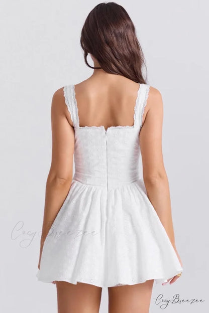 Kimmy White Eyelet Trendy Embroidered Mini Dress