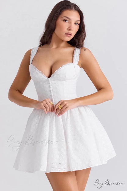 Kimmy White Eyelet Trendy Embroidered Mini Dress