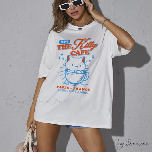 Kitty Cafe Throwback Graphic Tee WHITE / S t-shirt-250223