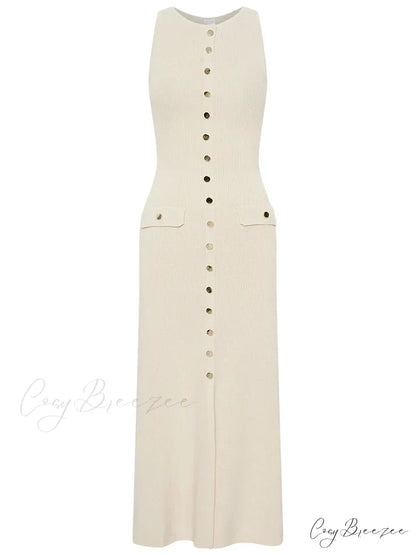 Knit Buttoned Stylish Midi Dress