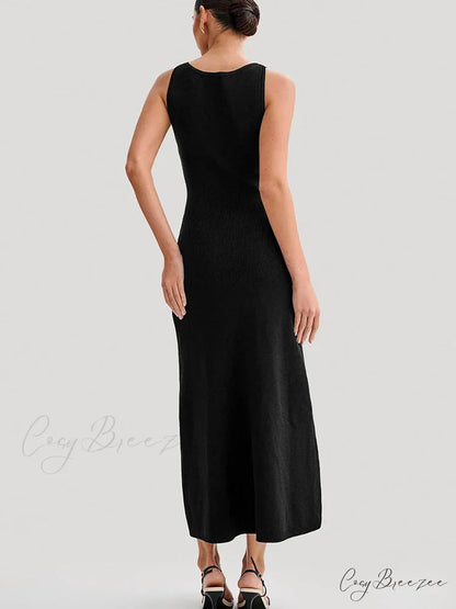 Knit Buttoned Stylish Midi Dress