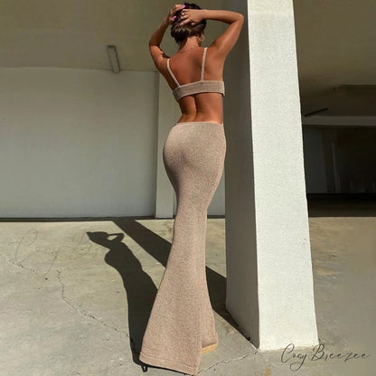 Knit Cut Out Charming Bralette Maxi Dress