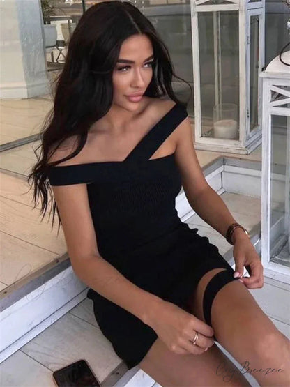 Knit Halter Bandage Mini Dress Black / S minidress-250223