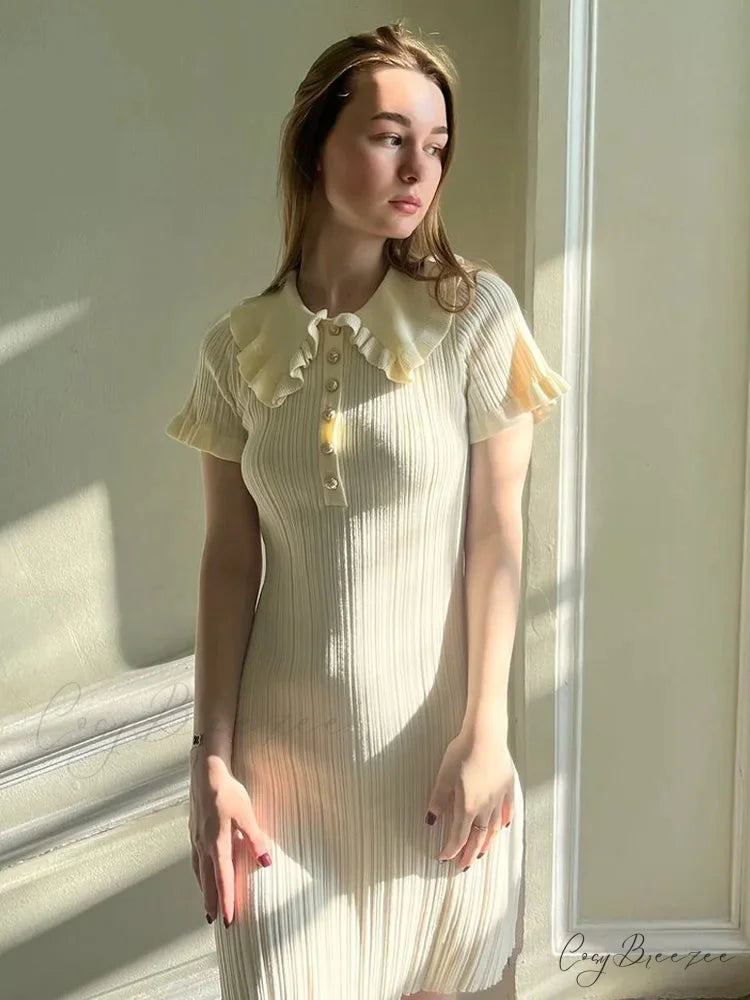 Knit Retro Single-Breasted Mini Dress minidress-250223