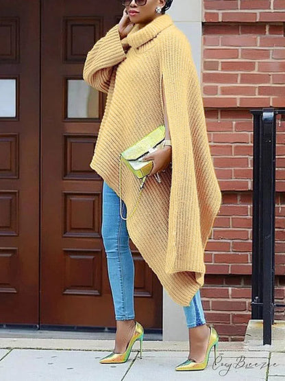 Knit Ruffle Graceful Sleeve Solid Tops Khaki / S