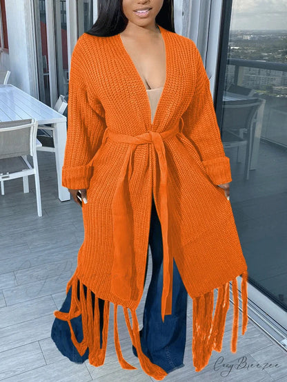 Knit Slit Graceful Turtleneck Sweaters Orange / S