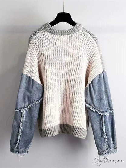 Knitted Color Block Turtleneck Modern Long Sleeve Sweater - Pink
