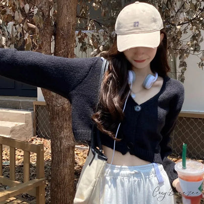 Knitted Cropped Korean V-Neck Y2K Cardigan cardiagn-250126