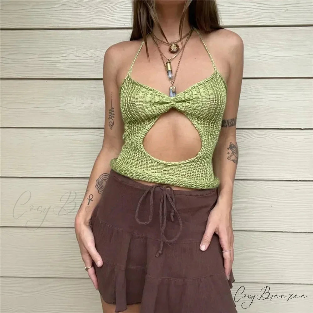 Knitted Cutout Halter Crop Top croptop-250223