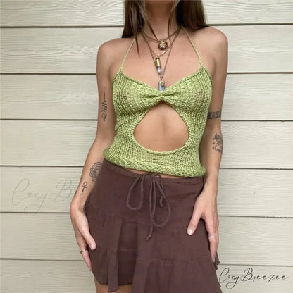 Knitted Cutout Halter Crop Top croptop-250223