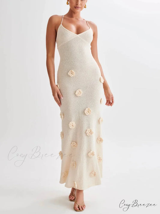 Knitted Floral Stylish Midi Dress