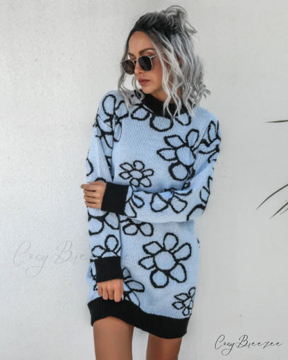 knitted flower dress L / khaki