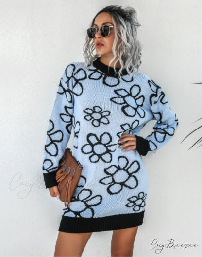 knitted flower dress L / pink