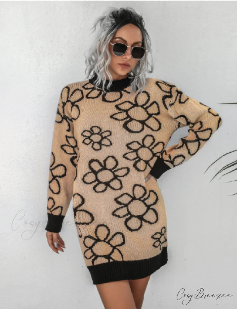 knitted flower dress M / khaki
