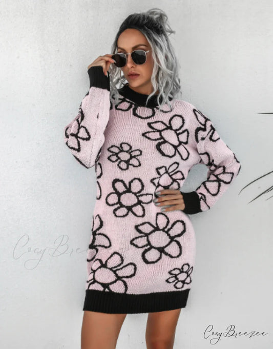 knitted flower dress S / pink
