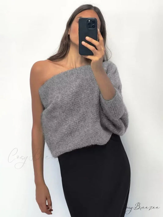 Knitted for Sweater Asymmetrical Arm Long Top Women