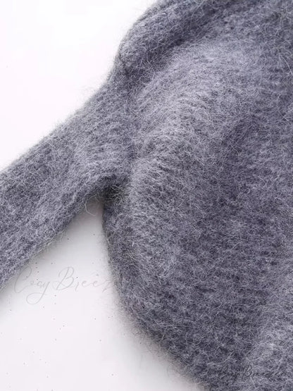 Knitted for Sweater Asymmetrical Arm Long Top Women Grey / S