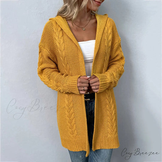 Knitted Hooded Cardigan Yellow / S