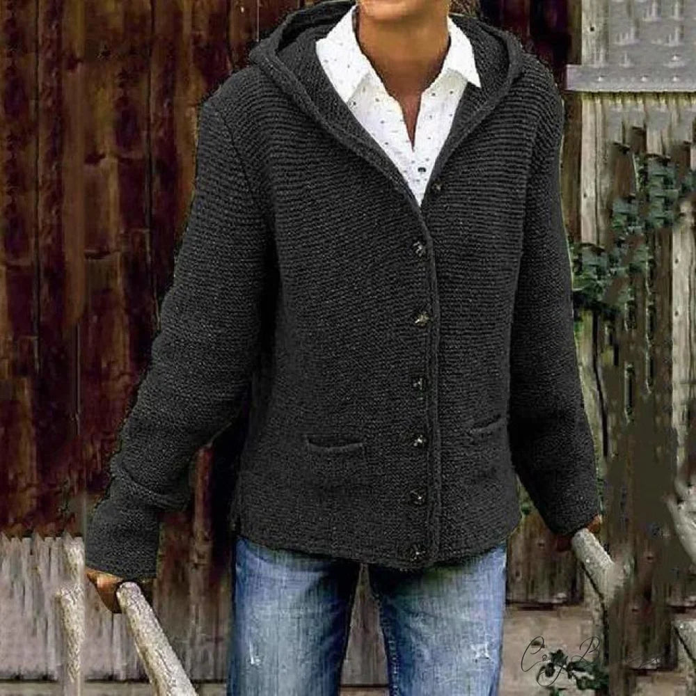 Knitted Hooded Vintage Cardigan Black / S