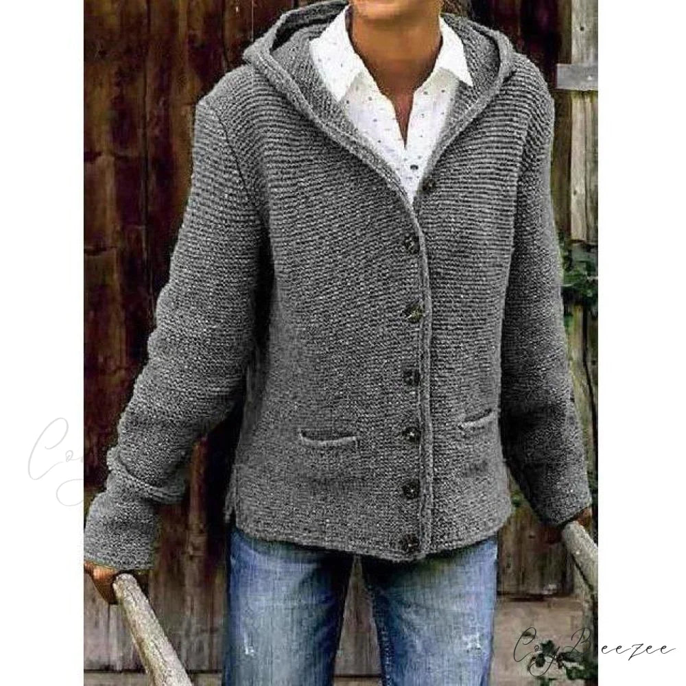Knitted Hooded Vintage Cardigan Gray / S