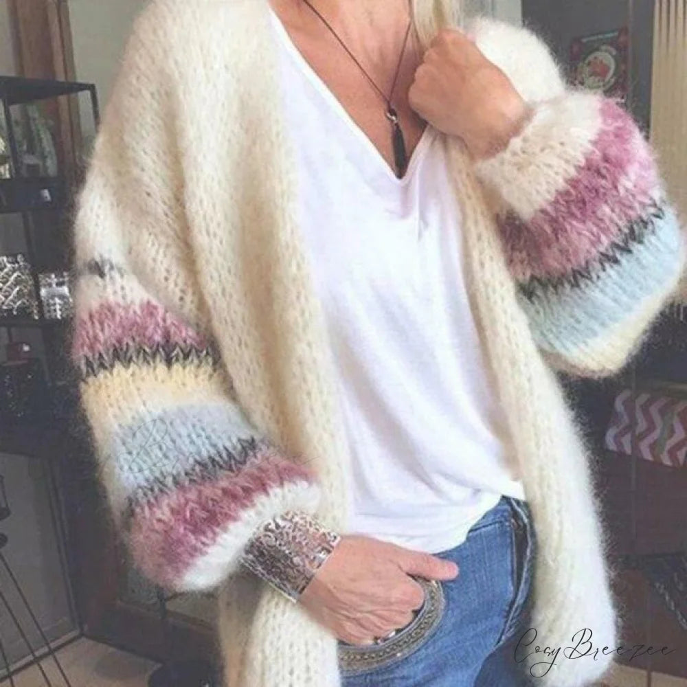 Knitted Striped Cardigan Beige / S