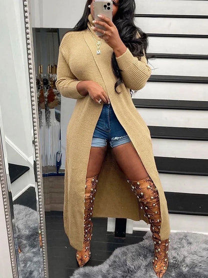 Knitted Tassels Graceful Ripped Long Cardigan Apricot / M