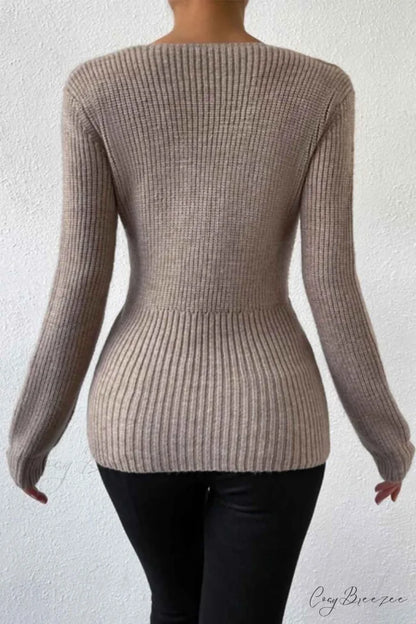 Knitted Twisted Neck V Sweater