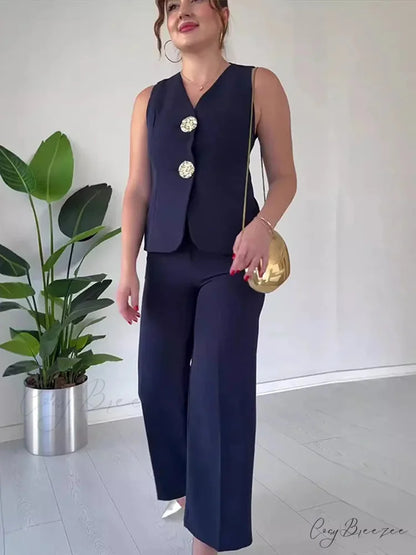 Knitted V-Neck Full-Length Skirt Formal Two Piece Set officetwopieceset-250223