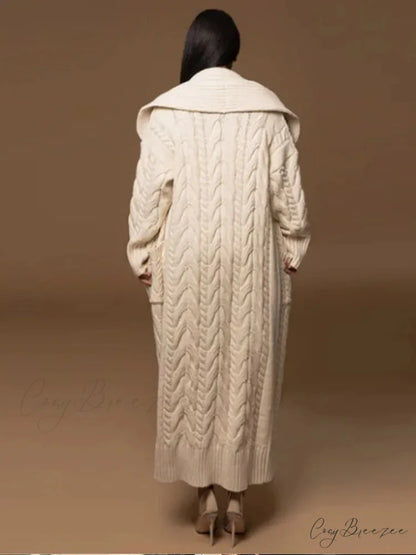 Knitted White Lapel Woolen Double Pocket Coat overcoats-241228