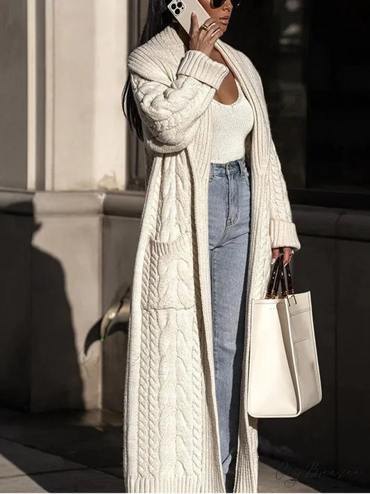 Knitted White Lapel Woolen Double Pocket Coat overcoats-241228