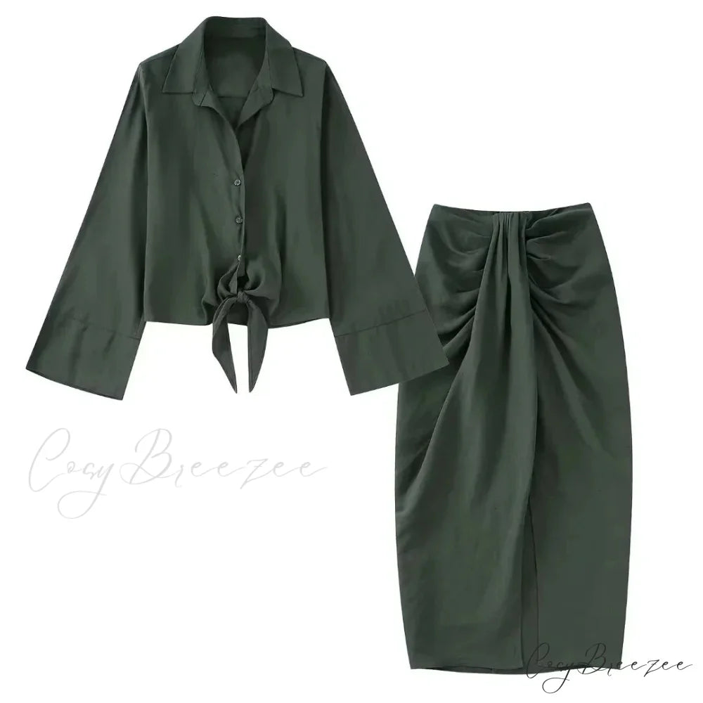 Knotted Shirt Top Maxi Dress Sets / XS