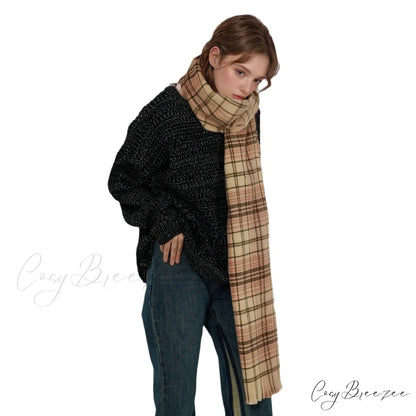 Korean Elegant Fashionable Soft Warm Cozy Classic Trendy Shawl Scarf BROWN