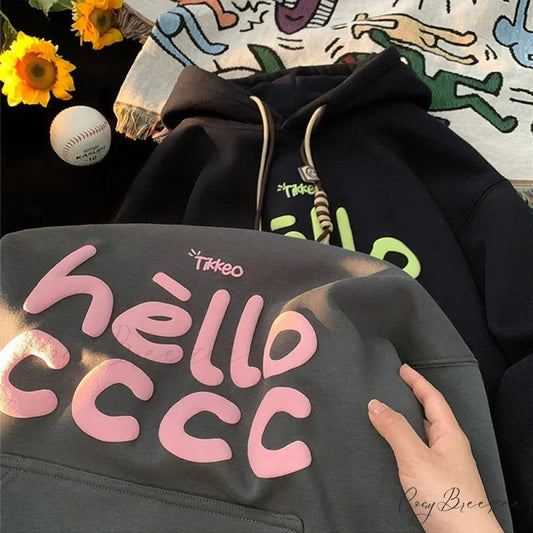 Korean Fashion Letter Printed Fleece Hoodie hoodies-241228