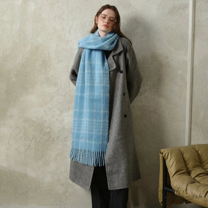 Korean Premium 30% Wool Red Plaid Tassels Mohair Warm Scarf