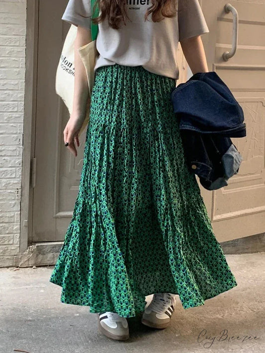 Korean Style Casual Classic Ladies Maxi Floral Skirt Loose A-line skirt-250126