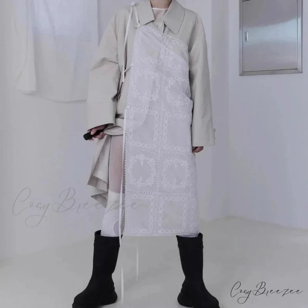 Korean Style Lace Mesh Overlay Long Retro Skirt White / One Size