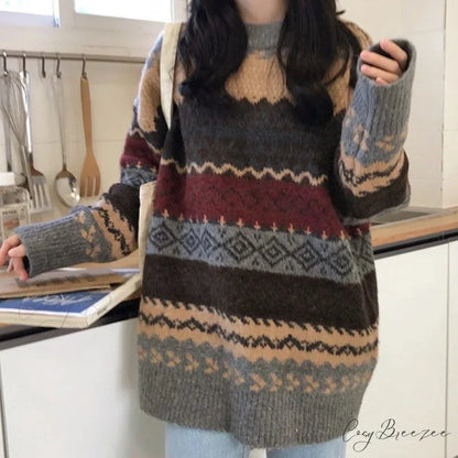 Korean Style Striped Loose Pullover Sweater swraters-241228