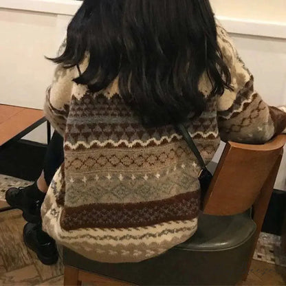 Korean Style Striped Loose Pullover Sweater swraters-241228