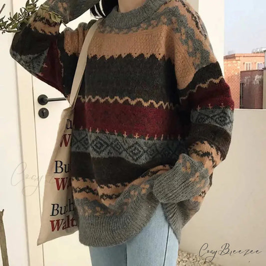 Korean Style Striped Loose Pullover Sweater swraters-241228