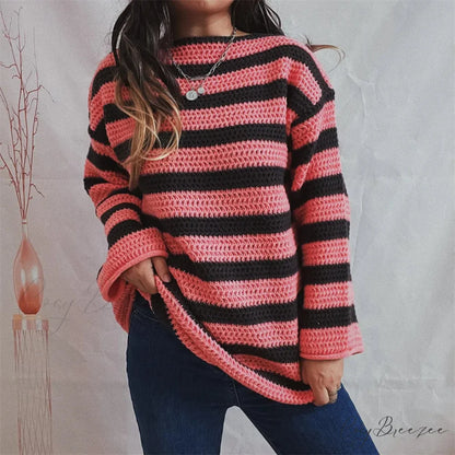 Korean Style Striped Oversized Sweater Pink / S swraters-241228